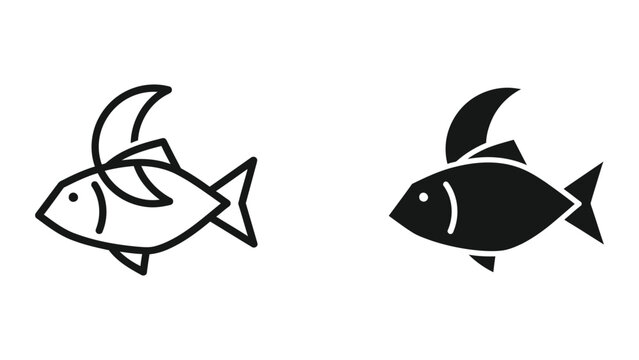 Simple black and white fish icon with outline style
