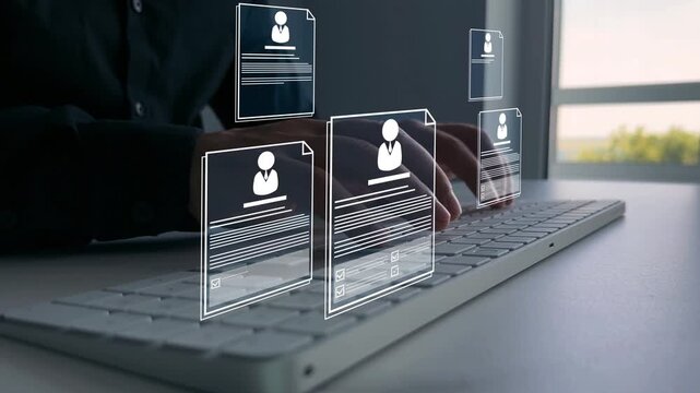 Digital human resources selection system for business operations management. Modern HR management covering recruitment, hiring, employee development, team work, performance and corporate growth.