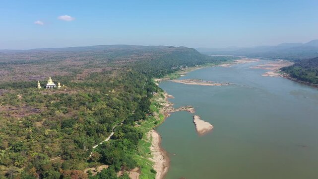 Aerial footage of Mae Khong river in Thailand.