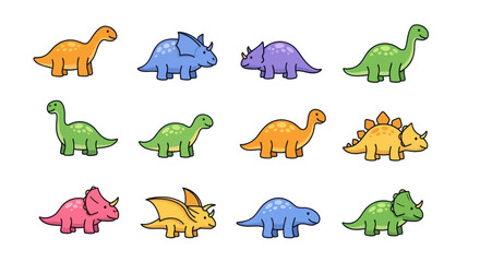 Colorful cartoon dinosaurs on white background © Ditz