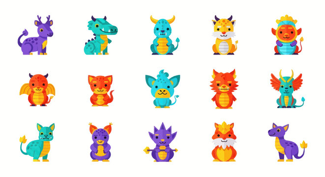 Colorful cartoon dragon characters collection