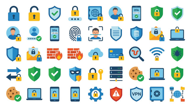 Digital security icons and symbols.