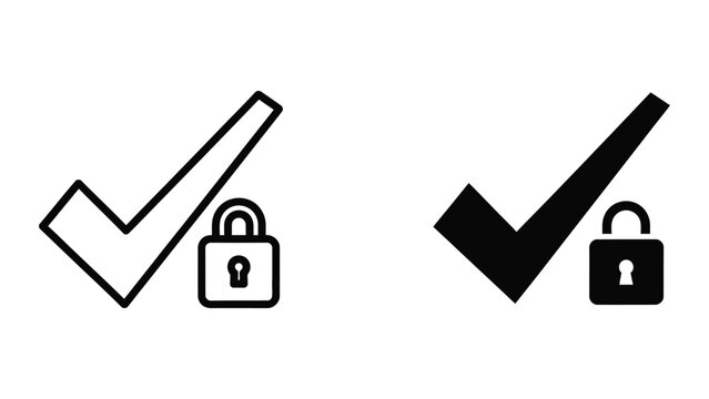 Secure checkmark and lock icon set