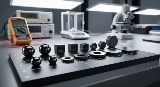 A Scientific Collection of Rare Earth Magnets and Laboratory Equipment in a Research Setting
