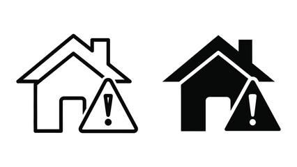 Fototapeta premium Warning sign inside two simple house icons