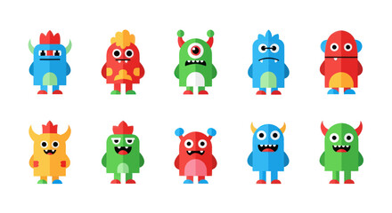 Obraz premium Colorful cartoon monster characters set