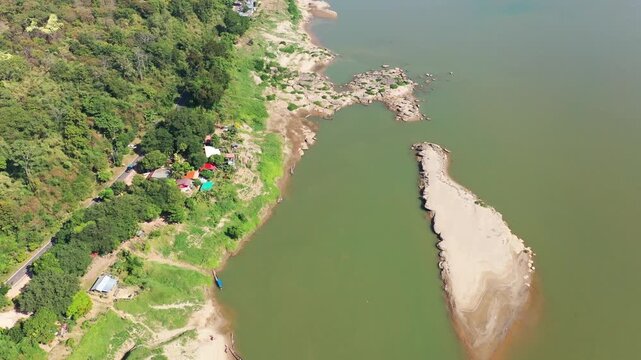 Aerial footage of Mae Khong river in Thailand.