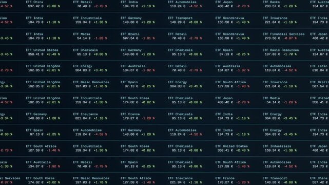 Stock_market, ETF /Exchange traded funds) prices and changes. Investment, growth, wealth, trading strategy.