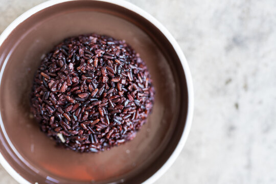 Riceberry in dish, a hybrid of non-glutinous purple and jasmine rice from Thailand