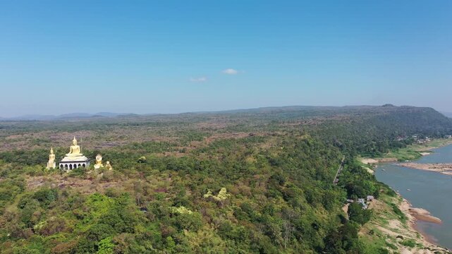 Aerial footage of Mae Khong river in Thailand.