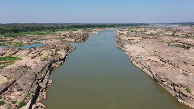 Aerial footage of Mae Khong river in Thailand.