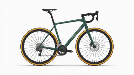 Fototapeta premium Modern dark green road bike with tan tires minimalist design for cycling enthusiasts isolated on a clean white background