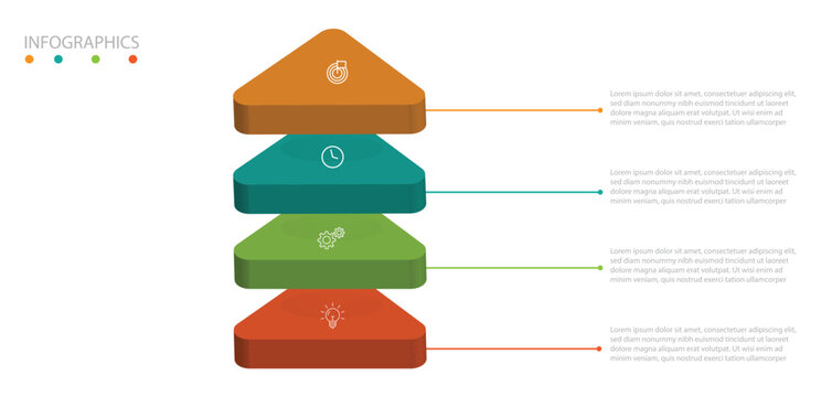 3d triangle layers business infographic template with 4 steps. Can be used for business strategy, presentation, diagram chart, triangle graph presentation. 