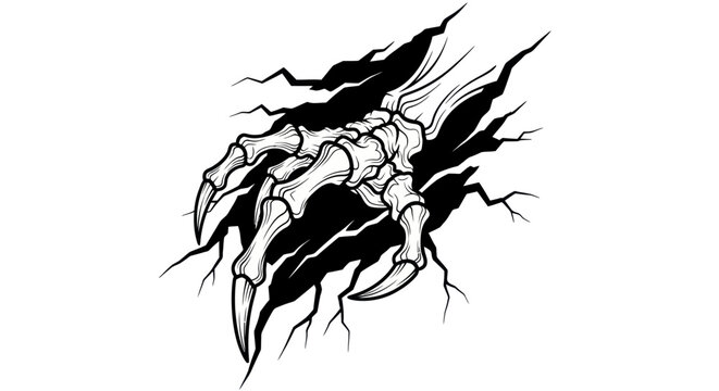 Skeleton hand clawing through surface