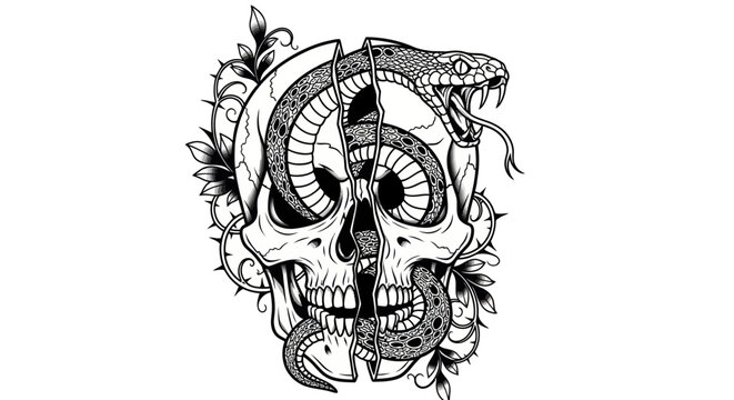 Skull and snake illustration vector design