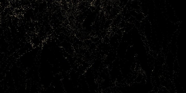Gold Dust Waves. Particle gold dust flickering on black background. Gold Particles Moving Background. Particle from below. 4k abstract Footage background for text.
