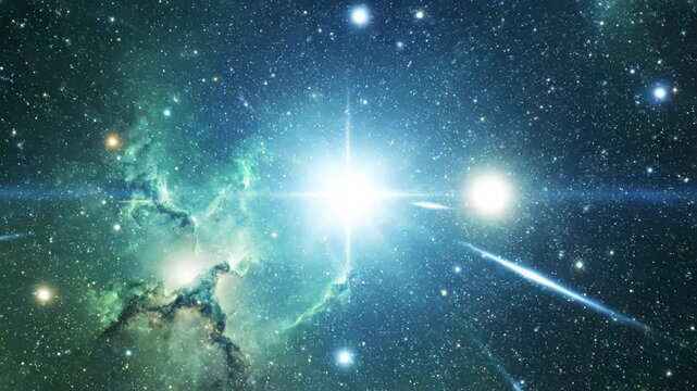 Starry sky with green nebula perfect for UI/UX design and motion graphics
