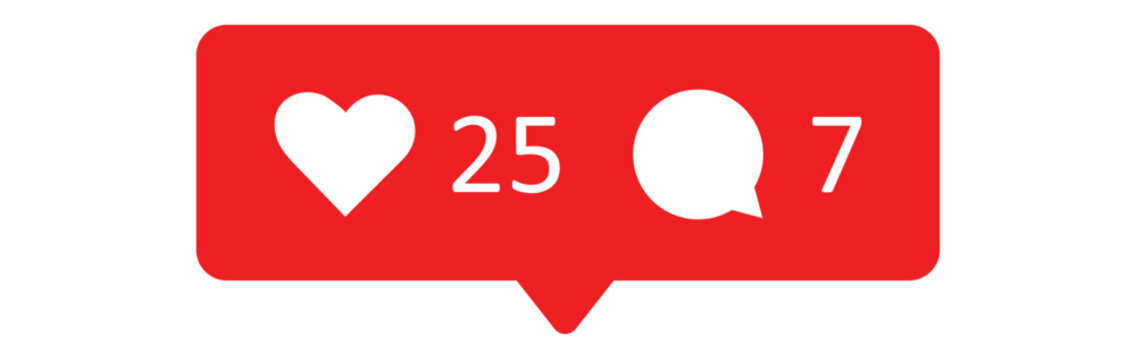 Social media notification icon set with message bubbles. Like heart, user profile and comment symbols for interface design