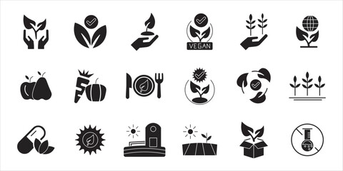 Obraz premium organic farming icon set bundle. agriculture, organic, farm, fruits, plant, harvest and more. simple solid vector