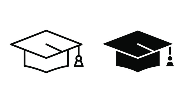 Graduation cap icon with tassel in black and white vector style