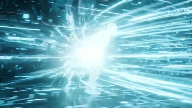 This video shows a futuristic wireframe runner sprinting on a dark background with motion streaks. The runner appears to be made of light, creating a sense of speed and advanced technology.