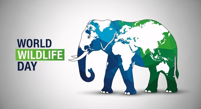 Elephant with world map on body for world wildlife day conservation