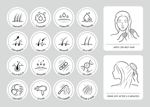 Hair health set icons. The outline icons are well scalable and editable. Contrasting elements are good for different backgrounds. EPS10.	