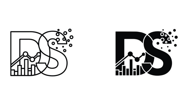 Black and white line art logo designs with ds letters and graph elements on white background