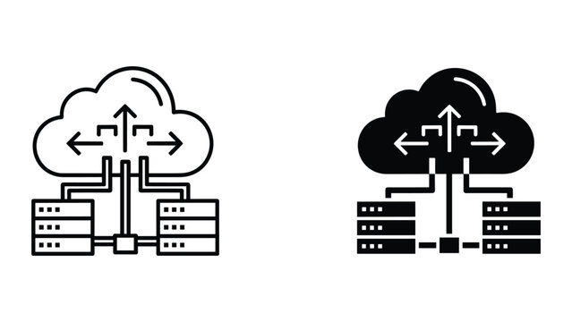 Cloud computing and data transfer icon set with servers and network connections
