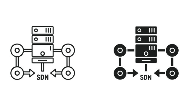 Software defined networking concept with server and nodes in black and white