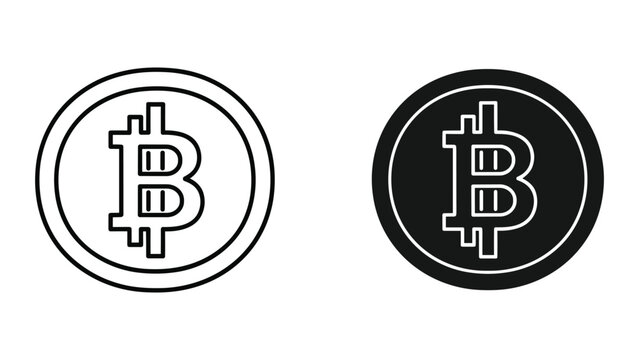 Black and white bitcoin symbols in circle isolated on white background for cryptocurrency concepts
