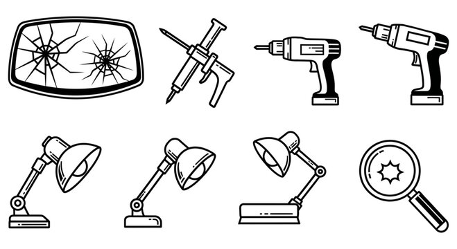 Various tools and lamps for home repair and inspection activities