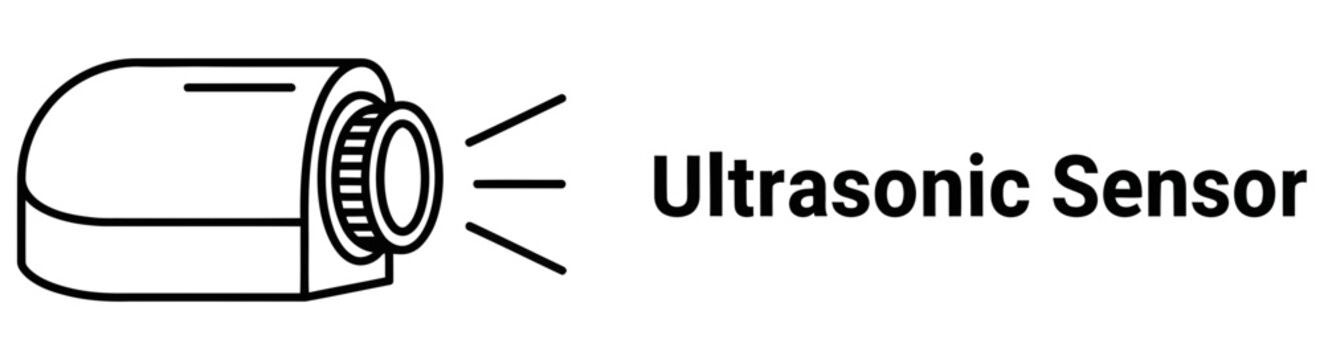 Simple black and white vector illustration icon representing an ultrasonic sensor device schematic