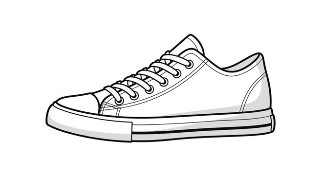 Classic white canvas sneaker with black outlines shown from a side profile view, ideal for fashion design, footwear, or apparel concepts.