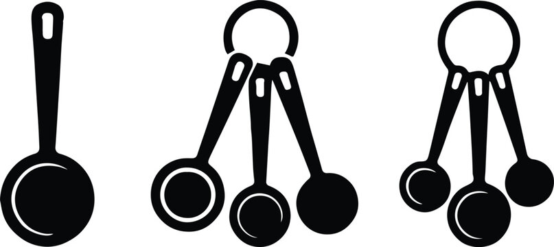 spoon and measuring spoons silhouette white background vector set