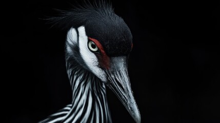 Naklejka premium Close-up crane portrait against black background. Possible use Nature photography
