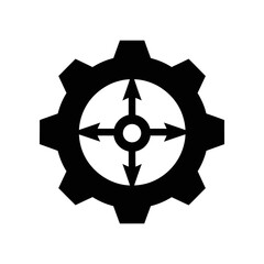 Obraz premium Gear mechanism direction arrows minimalist black white design vector