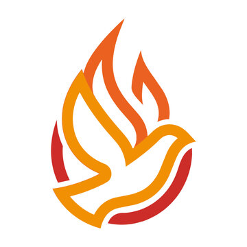 Abstract holy spirit dove shaped as pentecostal fire flame, christian divine presence and religious revival vector symbol