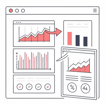 Website page with various graphs and charts and a red arrow data analysis