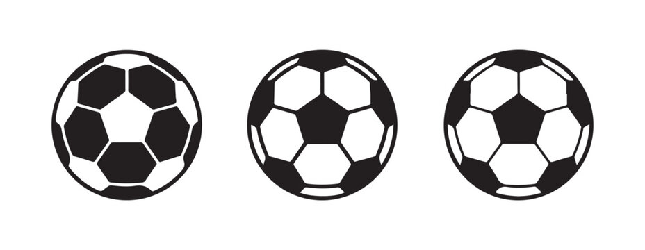Set of Three Soccer Ball Icons in Different Graphic Styles