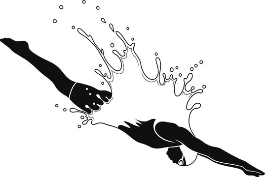 Silhouette of a swimmer diving into water with large splash