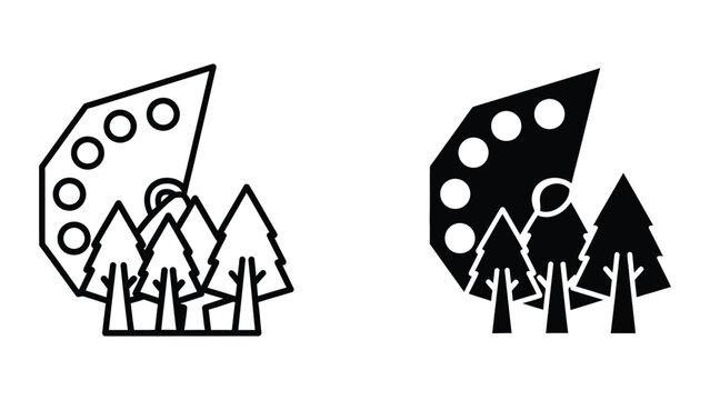 Isometric mountain and tree icons with cheese slices