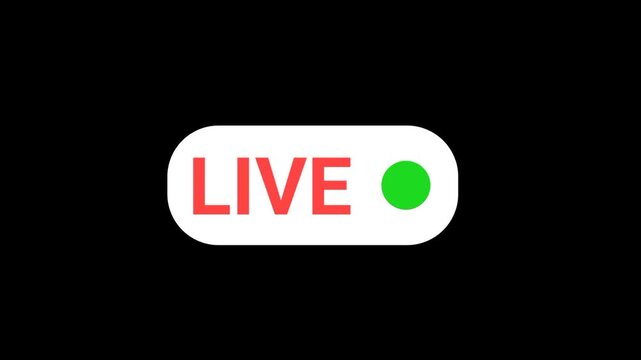 Live stream or broadcasting buttons sign animation on black background