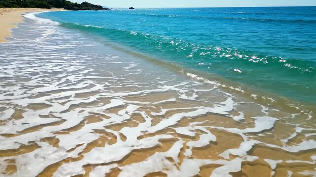 Beach with waves and sand ideal for travel vlogs and eco-friendly campaigns