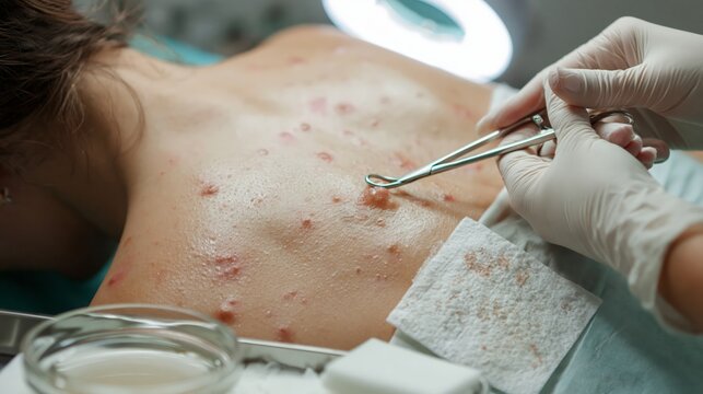 A professional back acne extraction spa treatment.