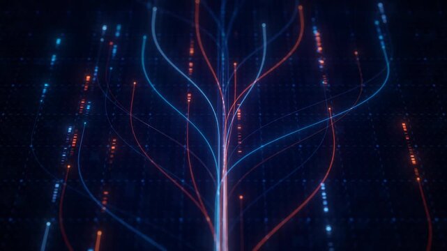 Abstract Neural Network Graph Visualization, AI Machine Learning Data Classification. Connected Nodes and Flow Lines, Big Data Technology Abstract Background for Artificial Intelligence Communication