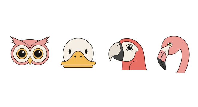 Cartoon bird heads in a row.