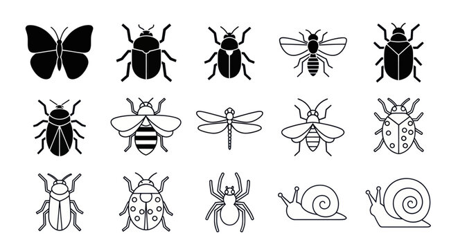 Insect silhouettes various bug icon set