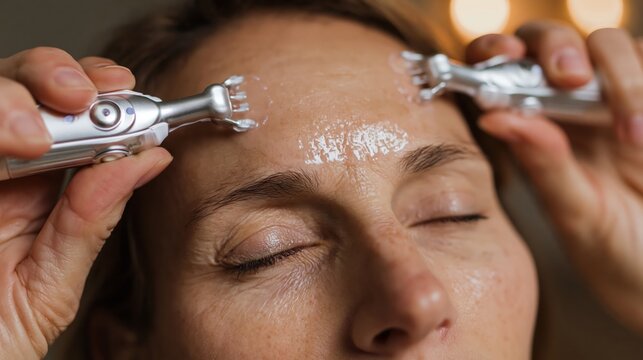 A microcurrent facial lifting device treatment.