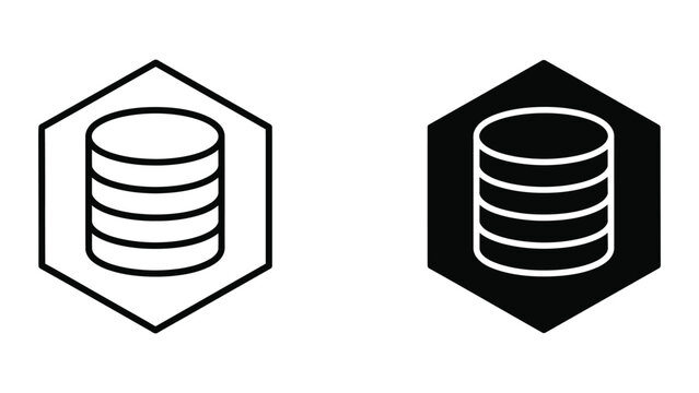 Minimalist database icon with hexagonal frame in two styles